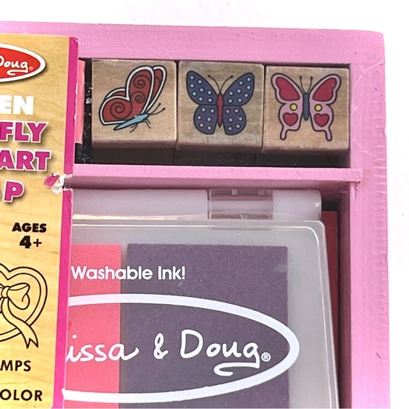 NEW Melissa & Doug Butterfly & Heart Wooden Rubber Stamp Set Valentines Crafts - Picture 3 of 8